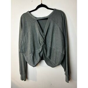 No Boundaries Womens Size XXL (19) Gray Crop Sweatshirt Twisted Back Cozy Lounge